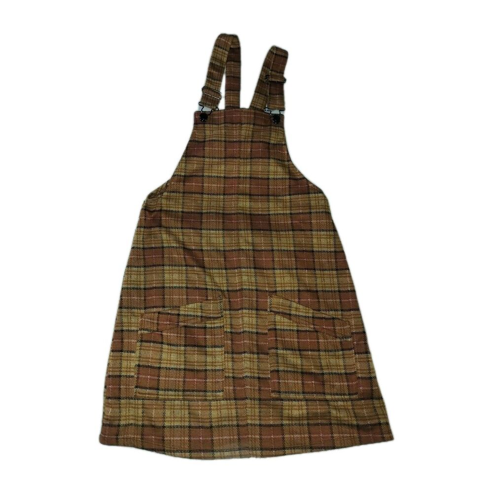 No Boundaries Womens XSmall Dress Overalls Orange Plaid Retro Style Vintage Look